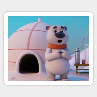 Cute Polar Bear by an Igloo Sticker